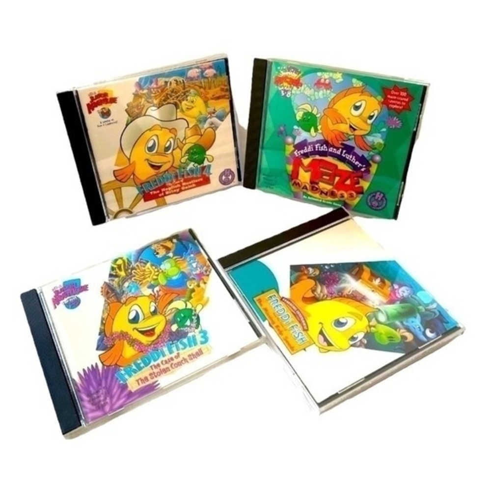 Freddi Fish Lot of 4 CD Games Junior Arcade Adventure PC Kids Ages 3–8